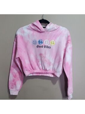 Urban Kids Pink Tie-Dye Hoodie with Good Vibes Print Size Large